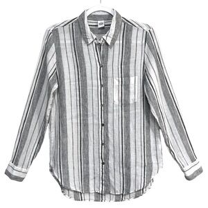 Republic Clothing 100% Linen Button Up Shirt White Grey Striped Coastal Size S